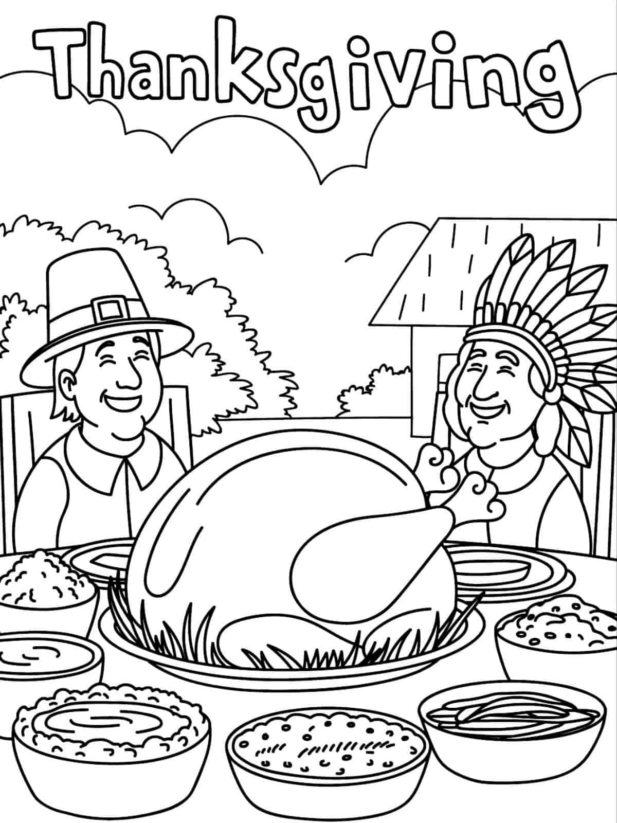 Thanksgiving Family Feast Coloring Pages