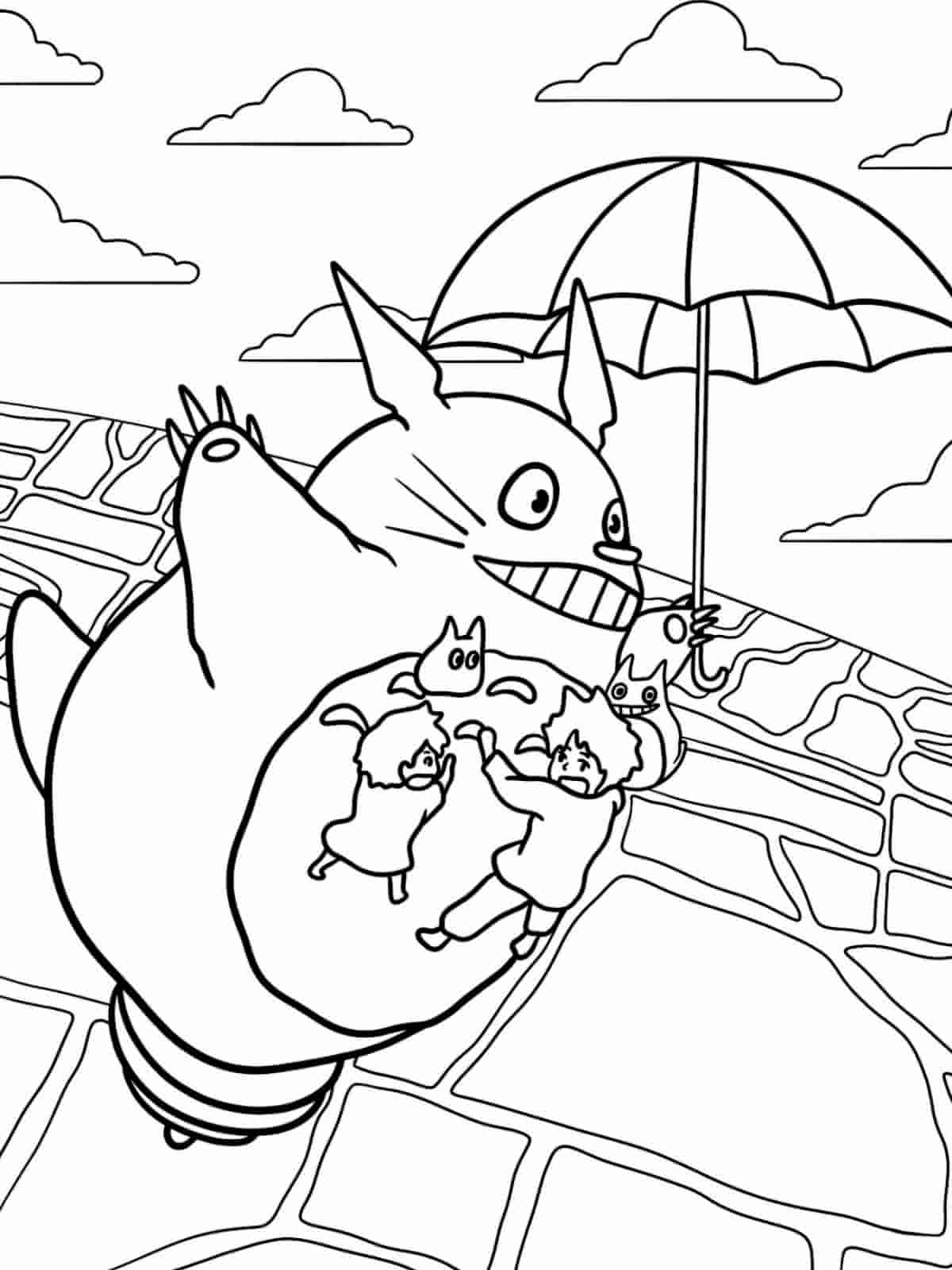 Totoro And Children Coloring Pages