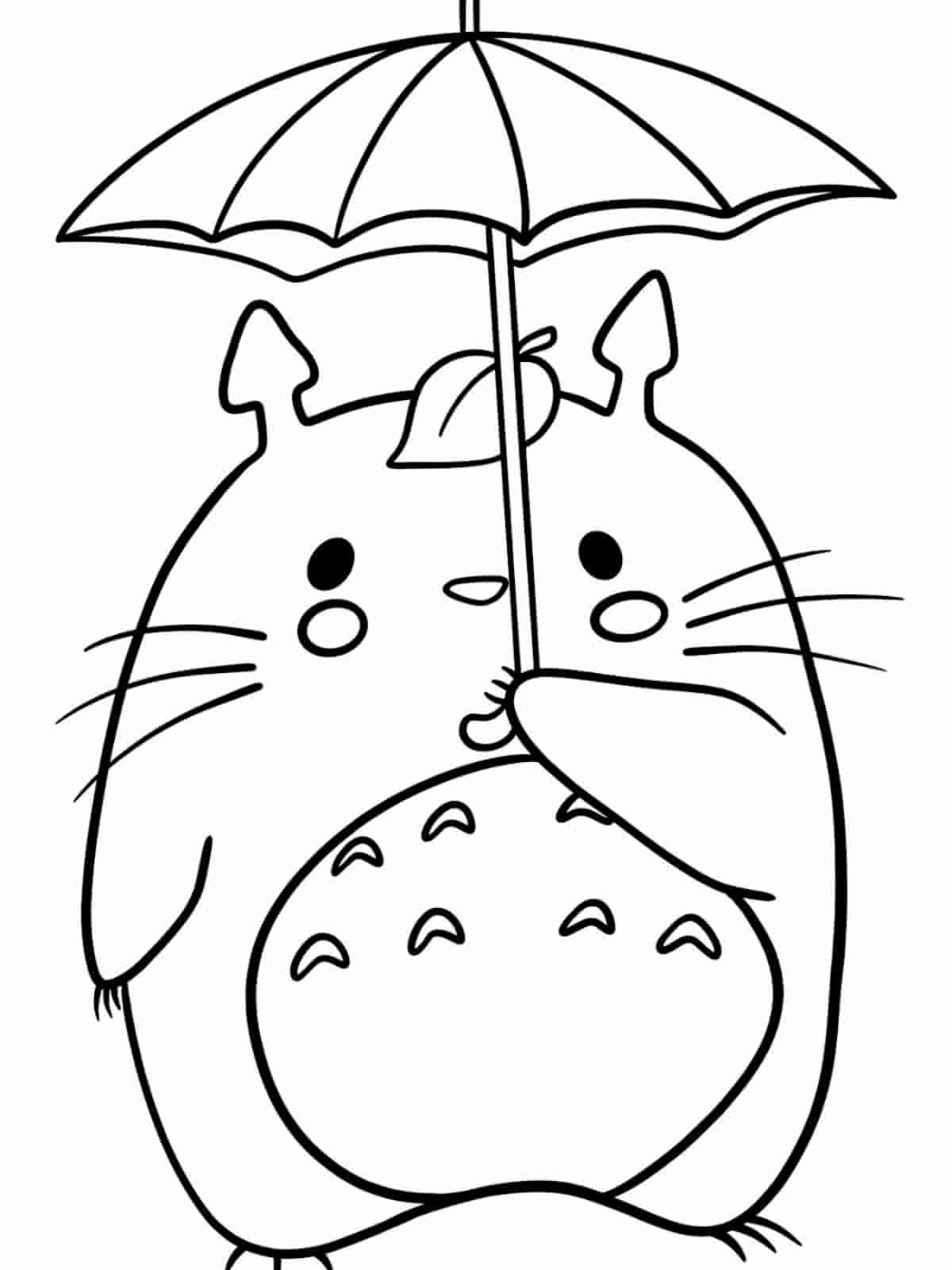 Totoro With Umbrella Coloring Pages