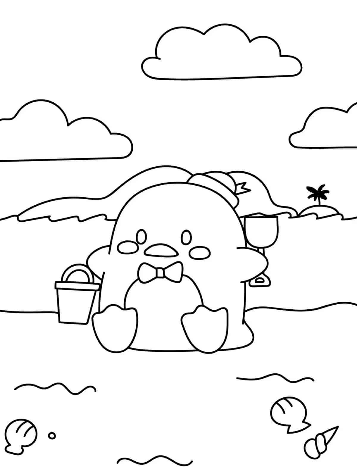 Tuxedo Sam At The Beach Coloring Pages