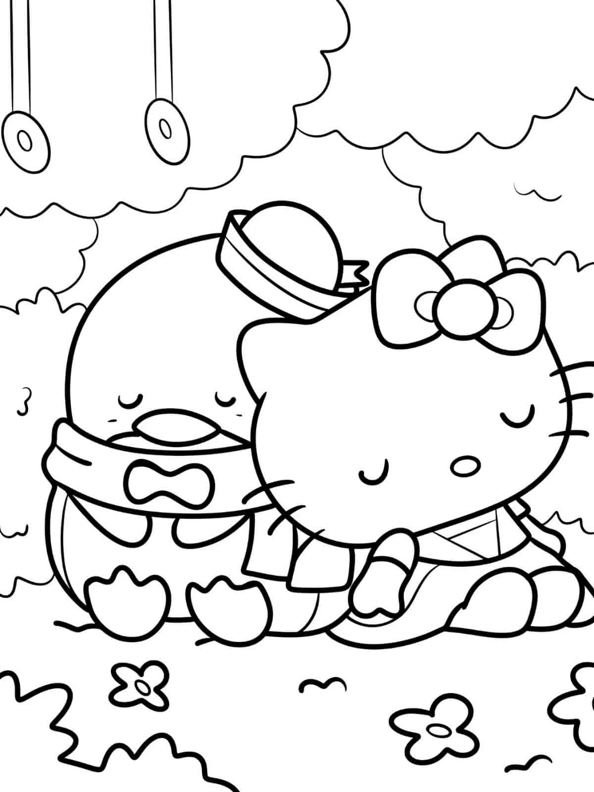 Tuxedo Sam In Sailor Outfit With Hello Kitty Coloring Pages