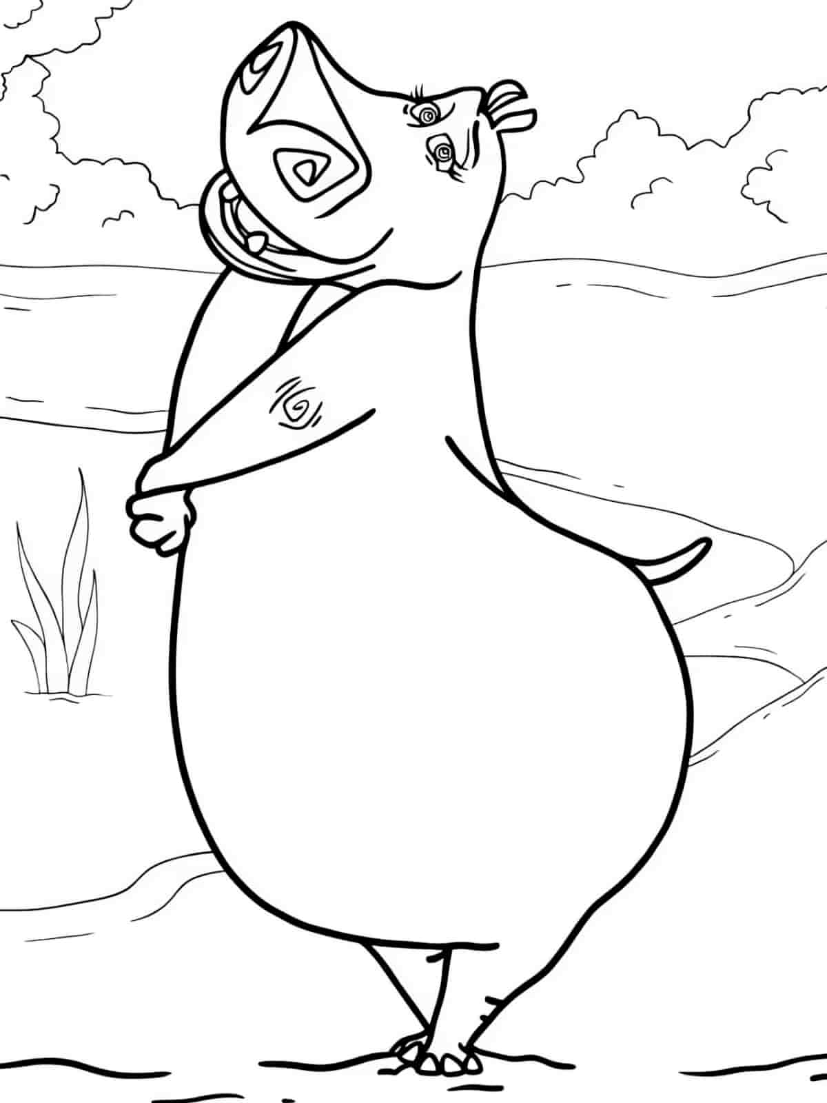 Baby Hippo Playing Coloring Pages