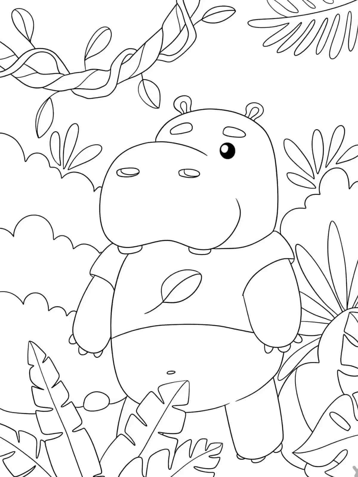 Cute Hippo With Flowers Coloring Pages