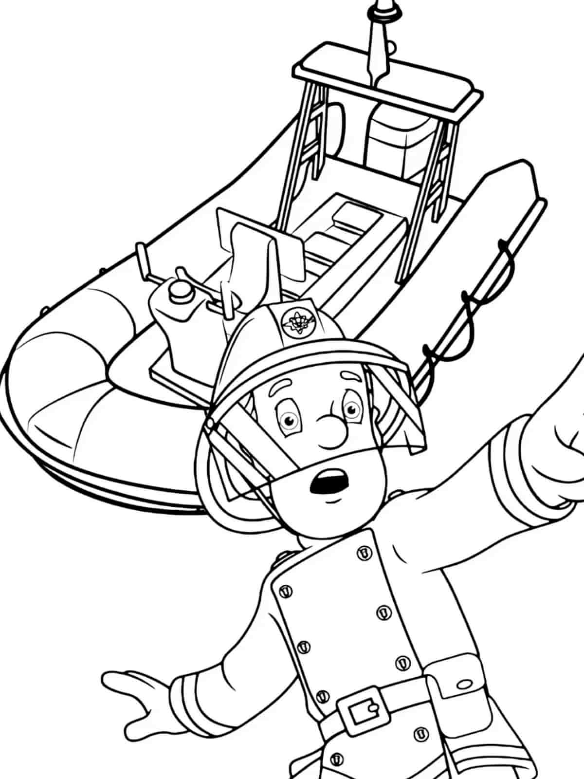 Fireman Sam Driving Fire Truck Coloring Pages