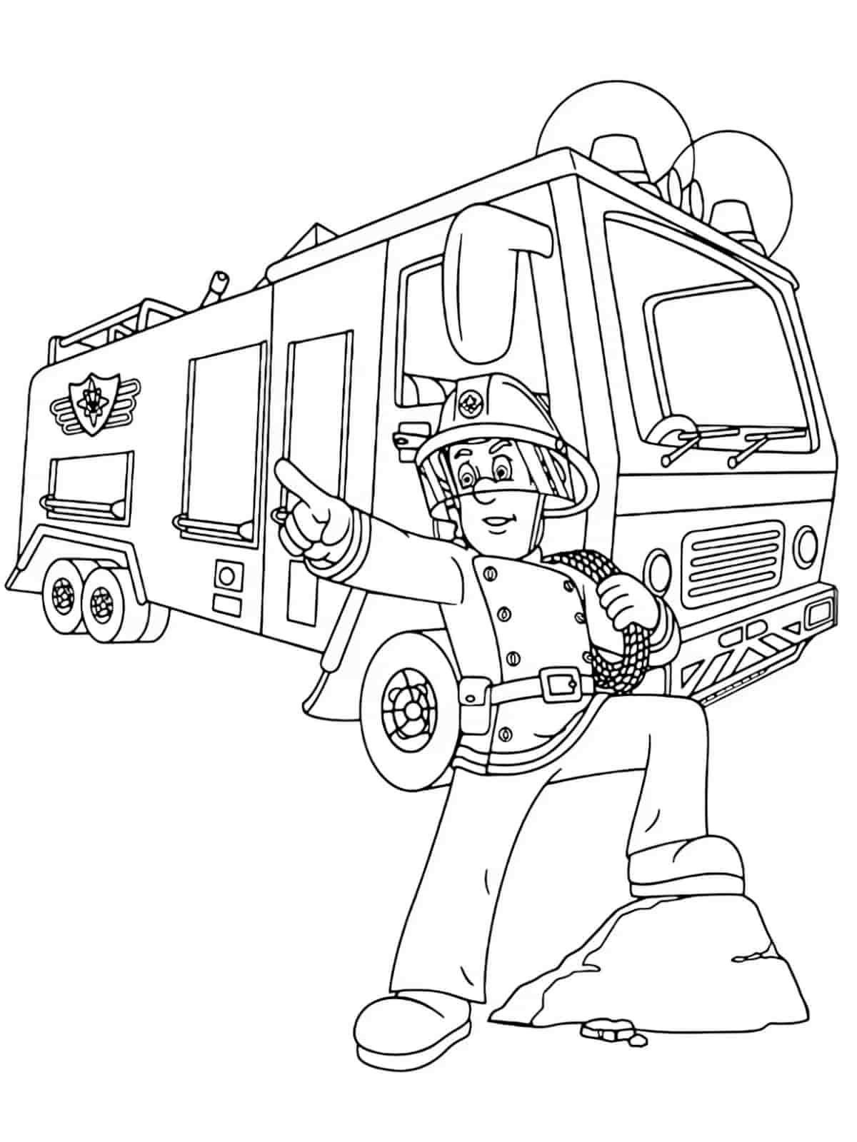 Fireman Sam Saving A Cat Coloring Pages