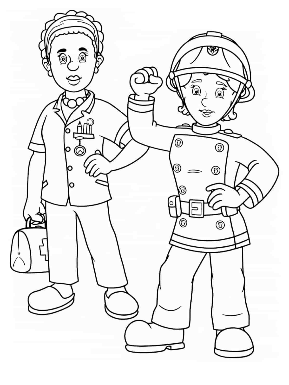 Fireman Sam With Team Coloring Pages