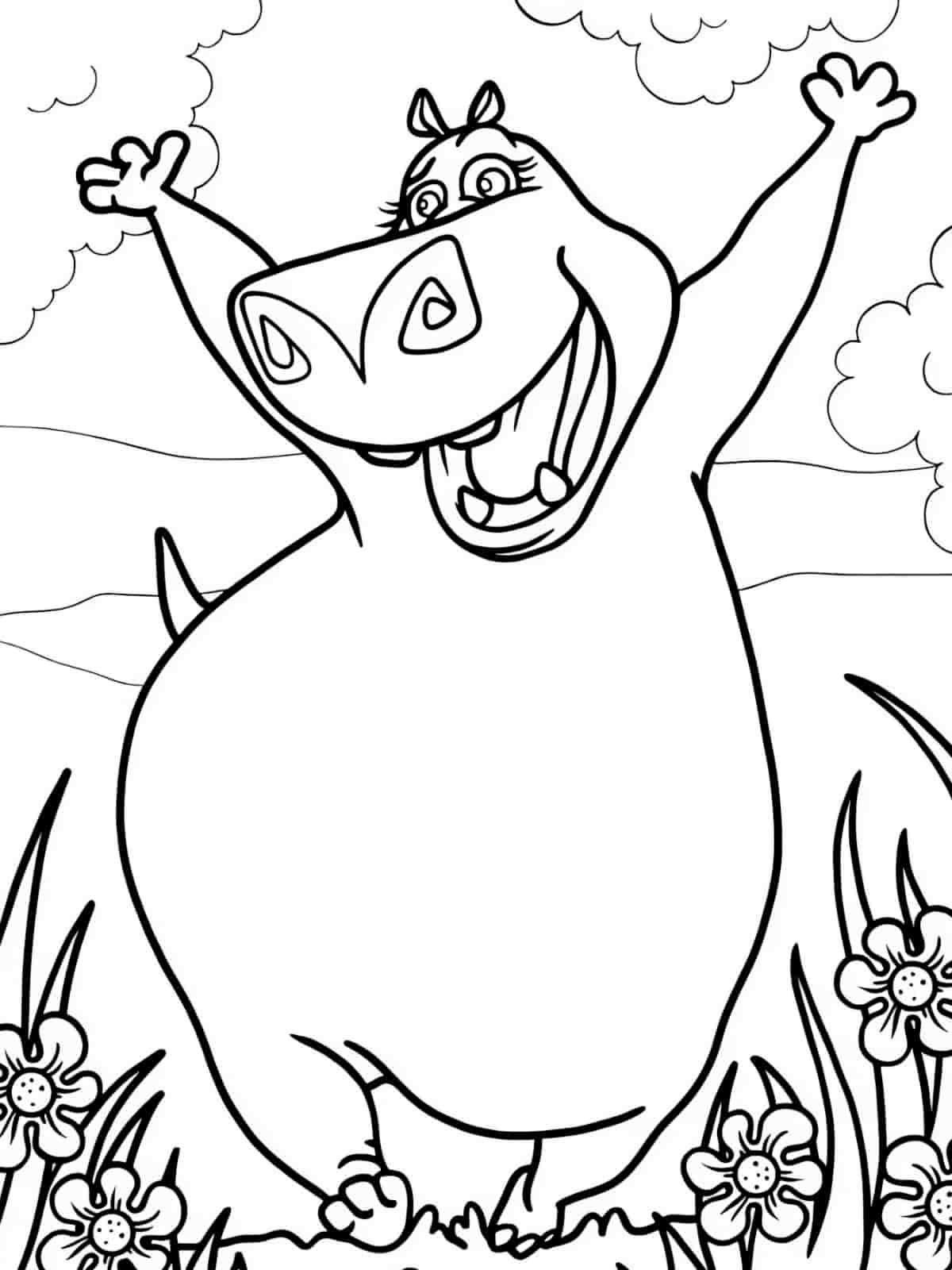 Happy Hippo Smiling Coloring Pages