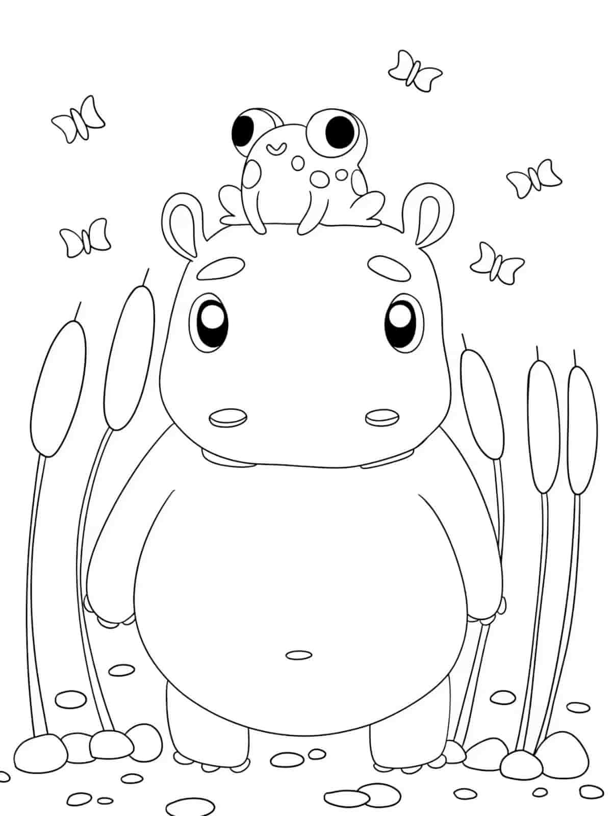 Hippo And River Background Coloring Pages