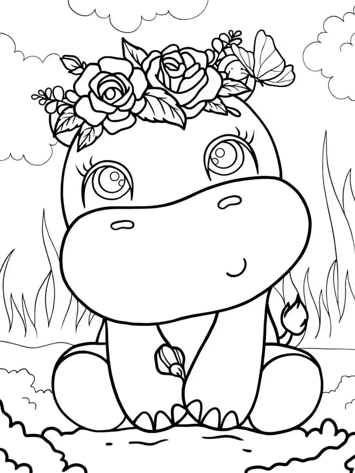 Hippo Eating Grass Coloring Pages