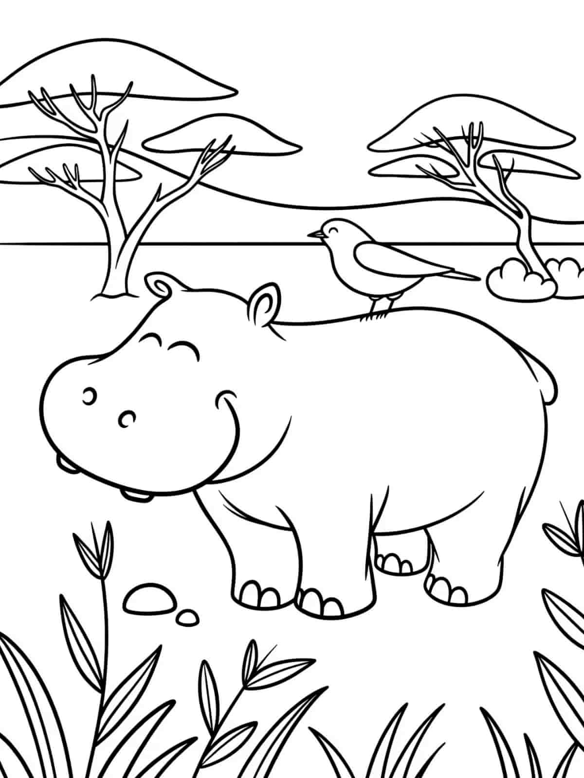 Hippo Splashing Water Coloring Pages