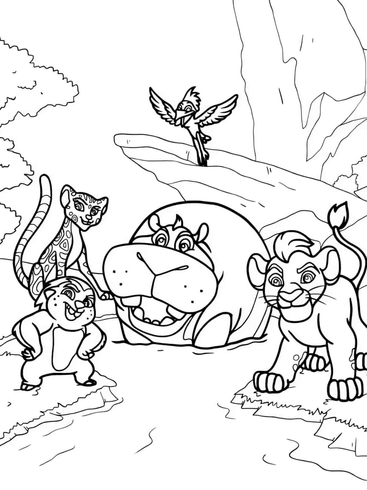 Hippo With Birds On Back Coloring Pages