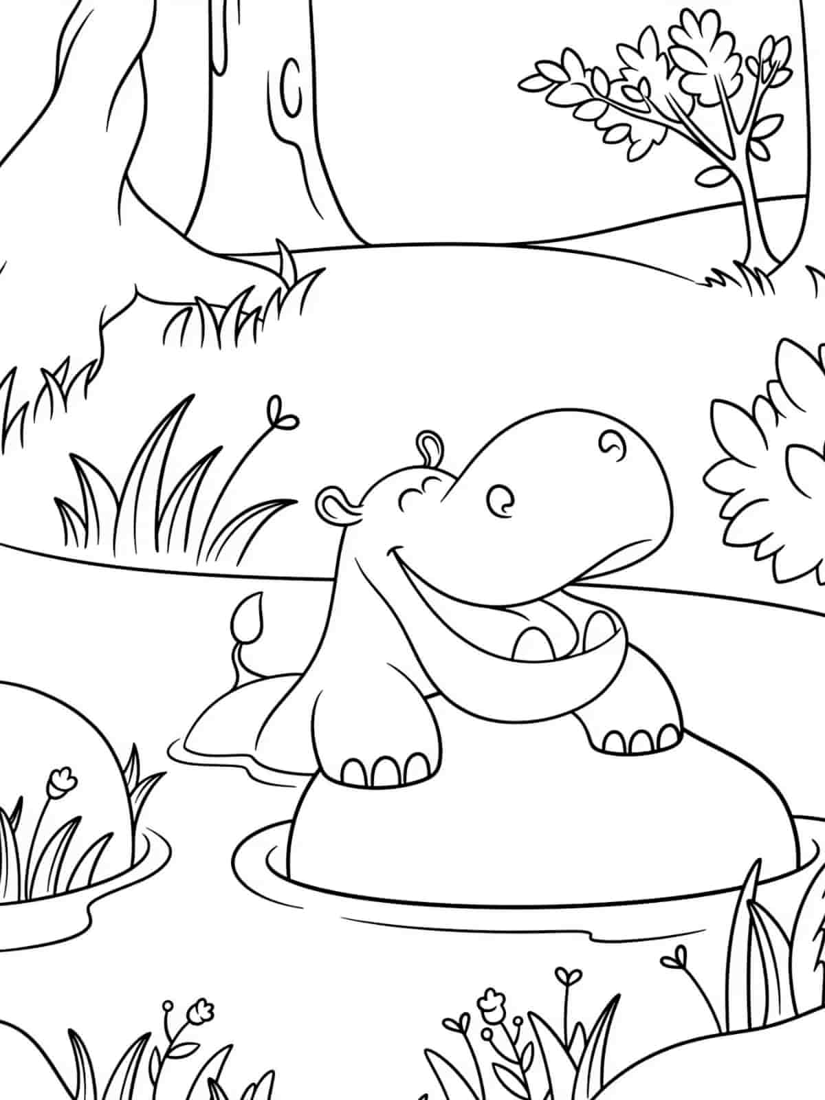 Hippo Yawning Coloring Pages