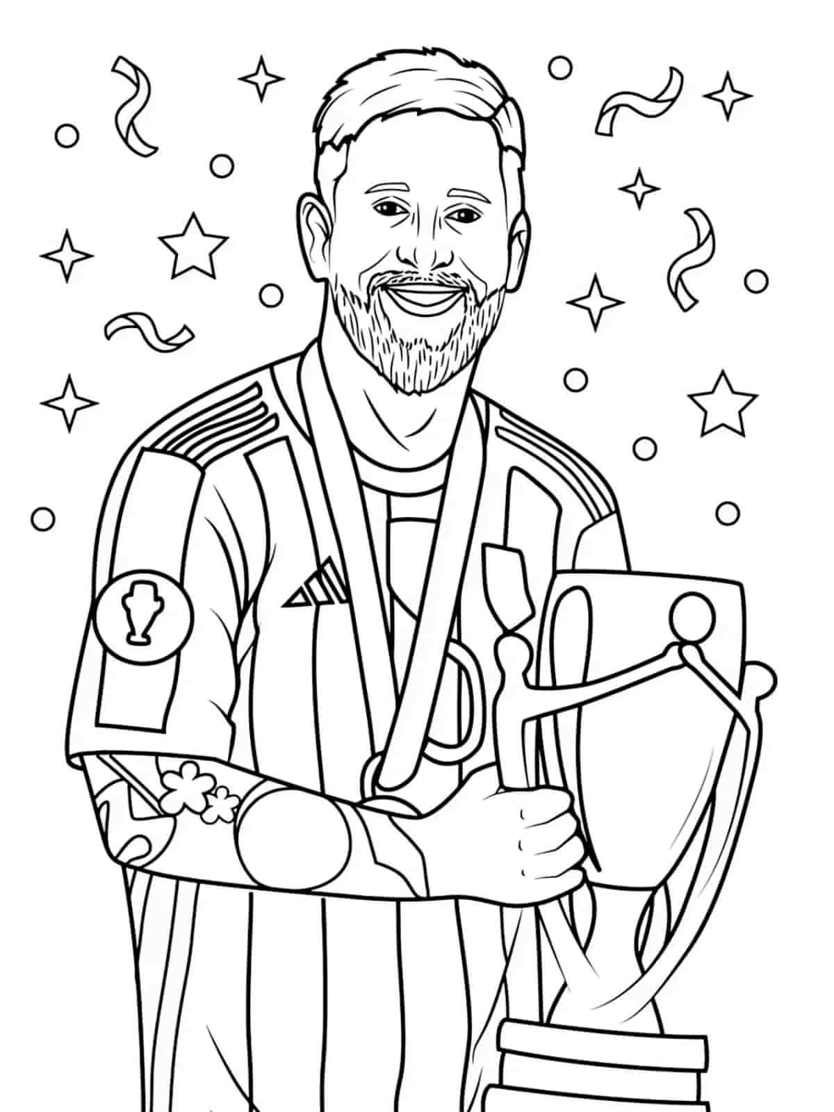 Lionel Messi With Trophy Coloring Pages