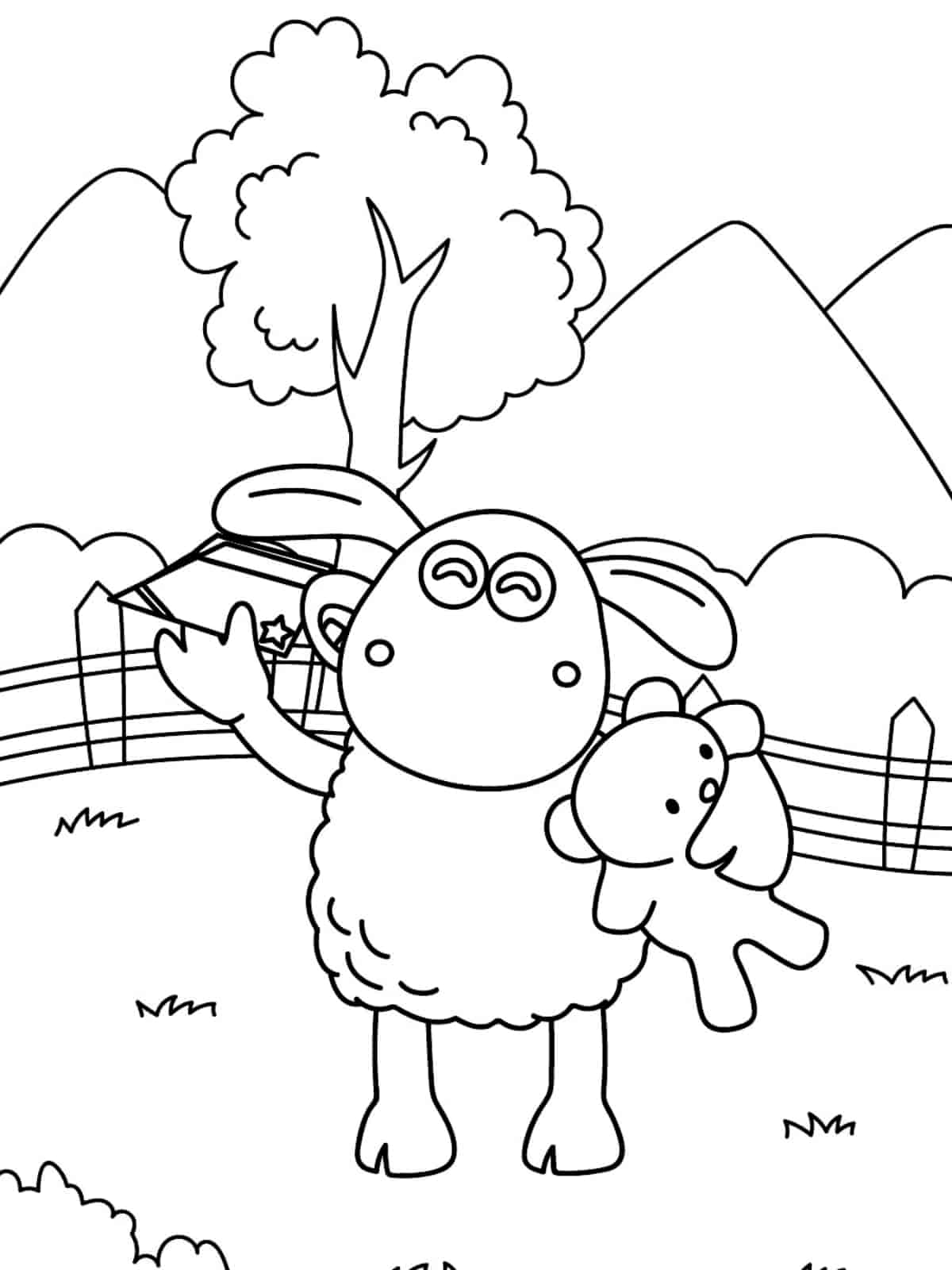 Shaun The Sheep With A Plant Coloring Pages